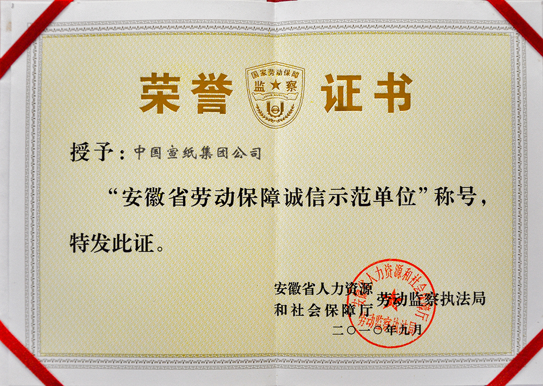 安徽省劳优发国际障诚信示范单位